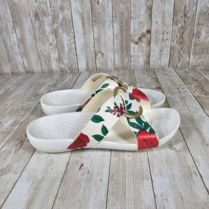 Crocs Floral Buckle Sandals‎ Comfort Slides Slip On Casual White Women's 7